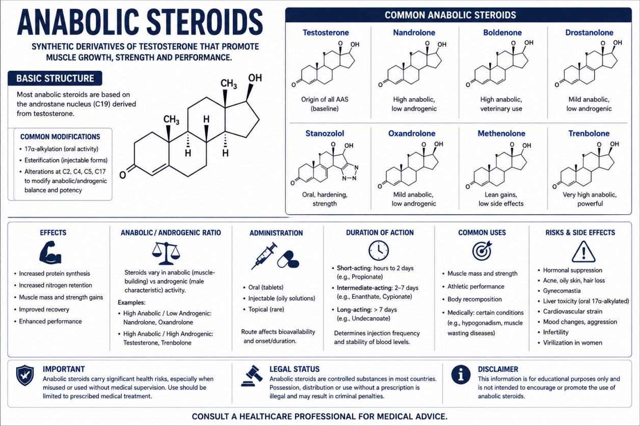 Structural Formula of Anabolic Steroids on a White Background