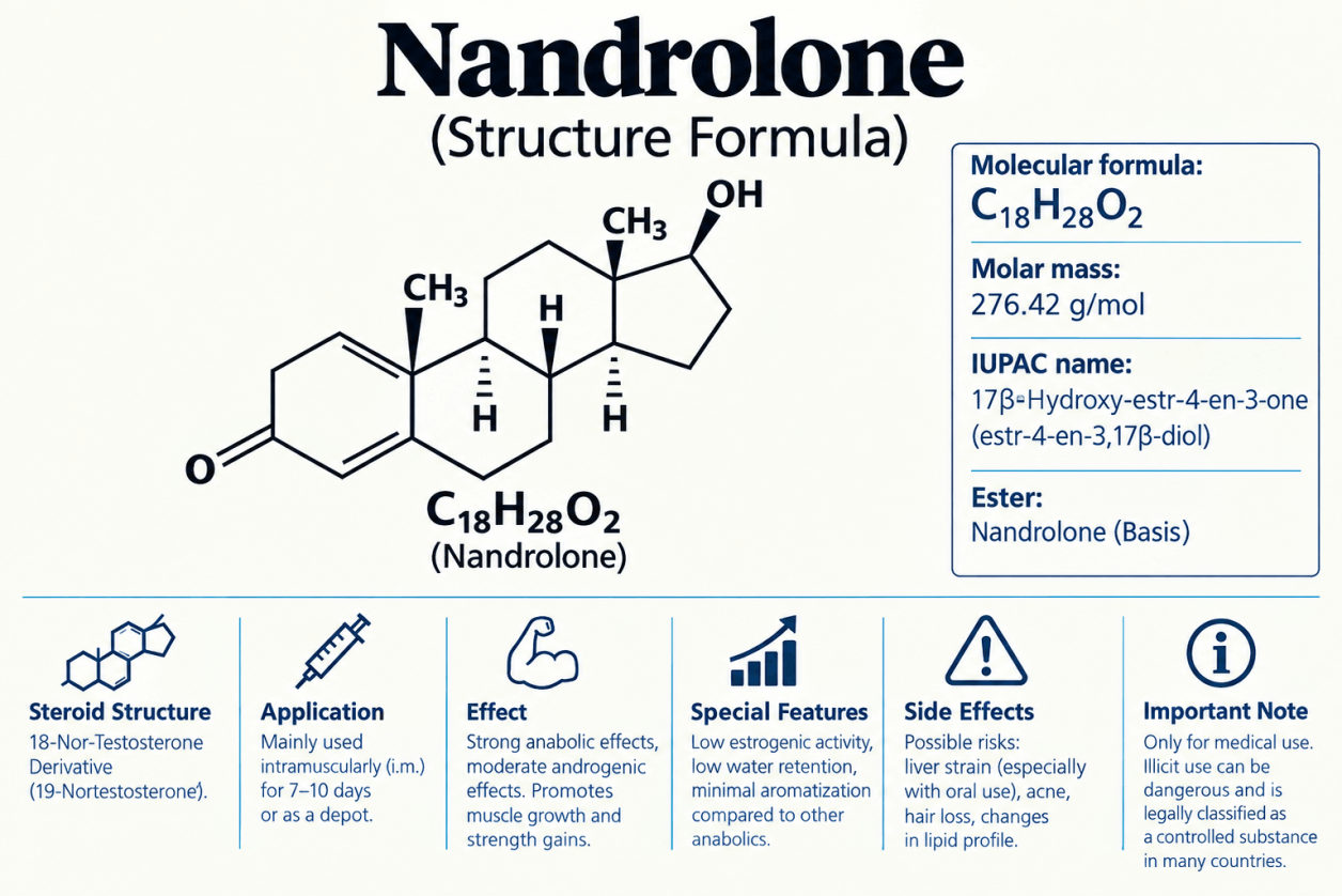 Structural formula of Nandrolone (19-nortestosterone) – Molecular configuration of the anabolic steroid for Drachensang Academy