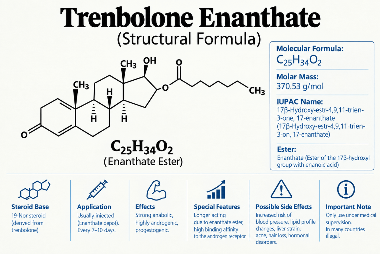 Structural formula of Trenbolone Enanthate, an anabolic-androgenic steroid