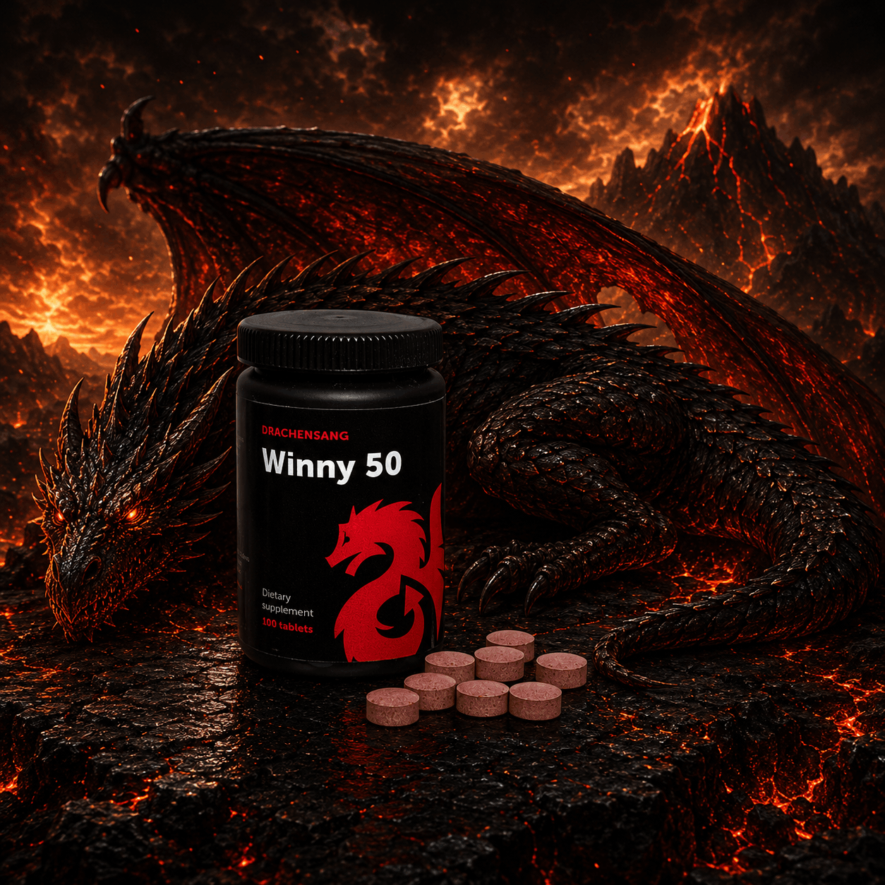 Winny 50 100 Tabletten von Drachensang mit rotem Drachen Logo – Geprüfte Qualität für präzise Definition, Gewebetrennung und harte Trainingszyklen in Österreich